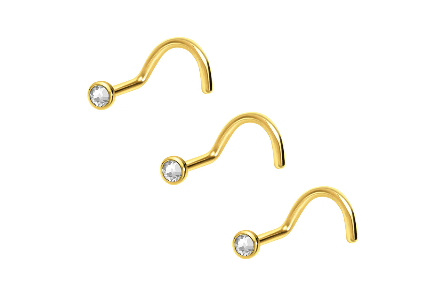 SET Chirurgenstahl Nasenstecker Nasenpiercing Spirale FLACHE KRISTALLDISC